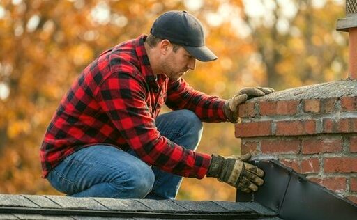 Mason making a close survey of an aged brick stack